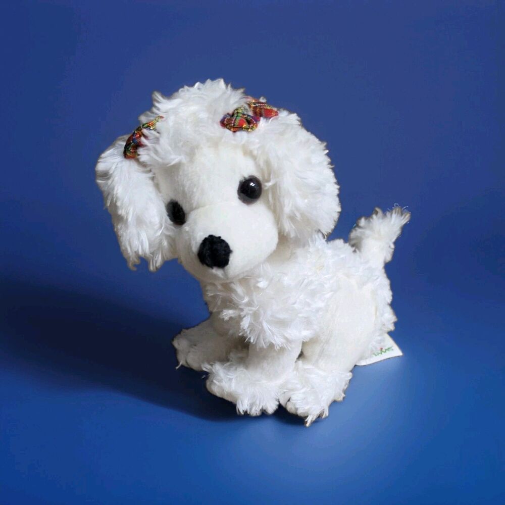 The TWELVE DOGS of CHRISTMAS Emma Kragen 1998 White POODLE Plaid Ear Bows PLUSH